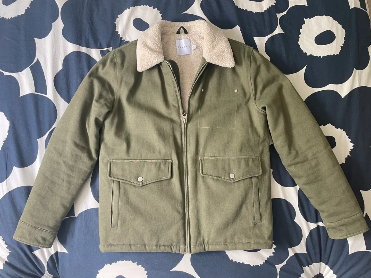 Topman Olive Green Sherpa Collar Jacket - Size M