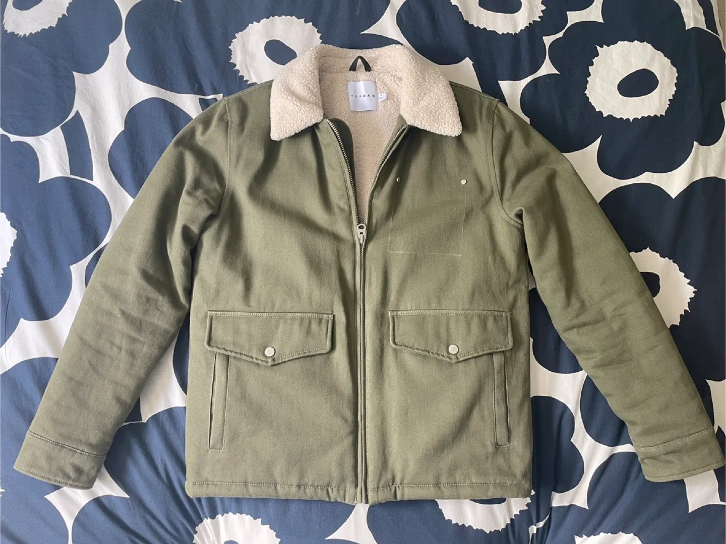 Topman Olive Green Sherpa Collar Jacket - Size M image indicator(6)