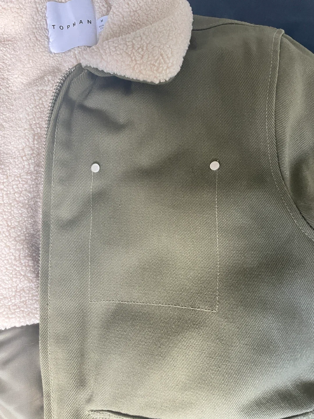 Topman Olive Green Sherpa Collar Jacket - Size M image indicator(5)