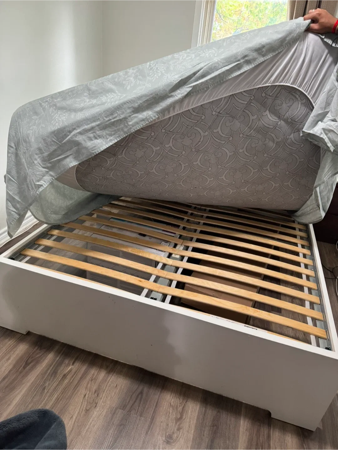 Moving out sale -White Bed Frame with Mattress image indicator(4)