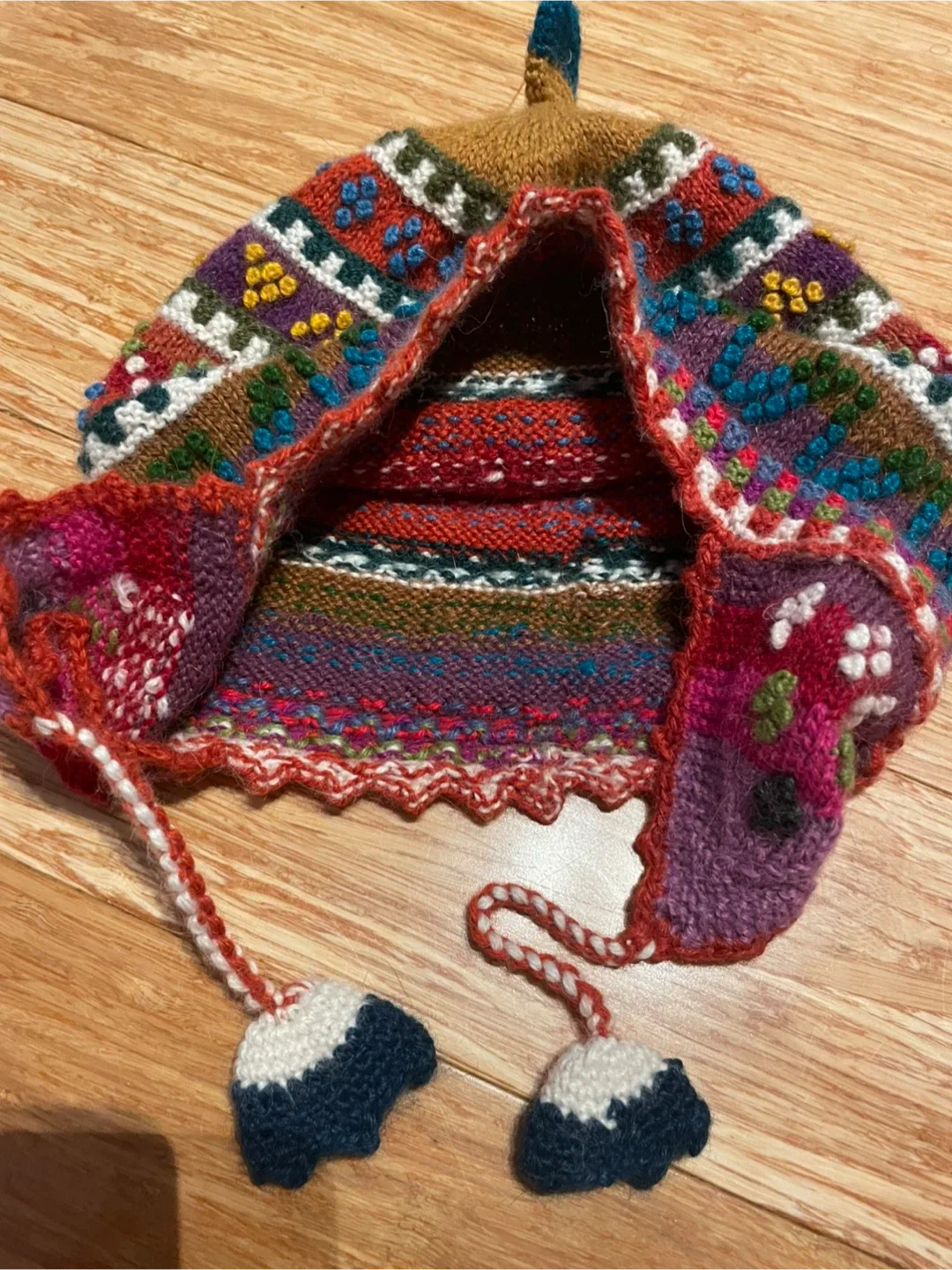 Kids size Colourful Knit Hat with Ear Flaps image indicator(2)