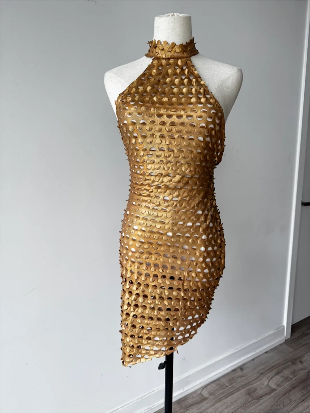Gold Halter Mini Dress thumbnail