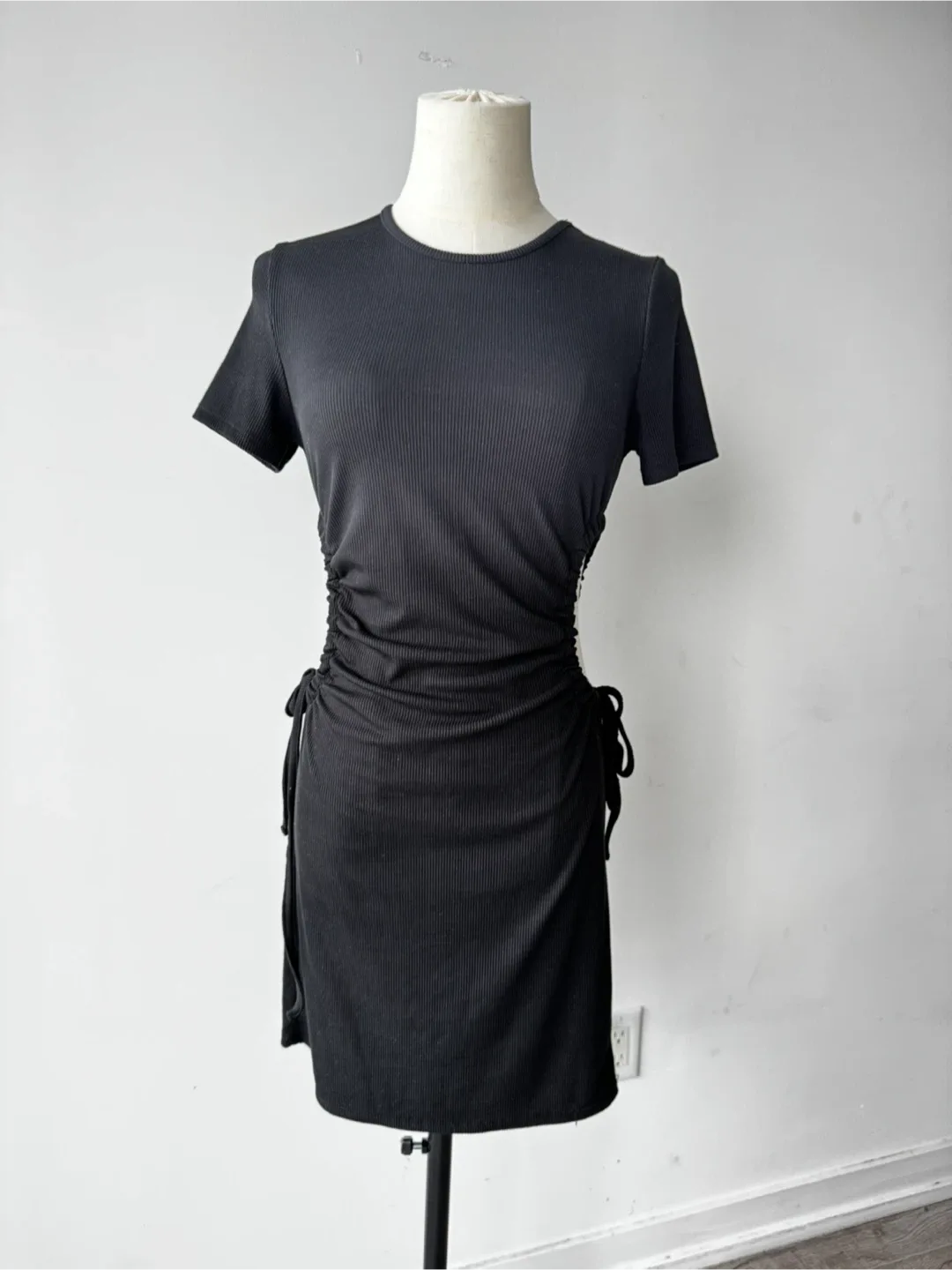 Black Ribbed Cutout Mini Dress thumbnail