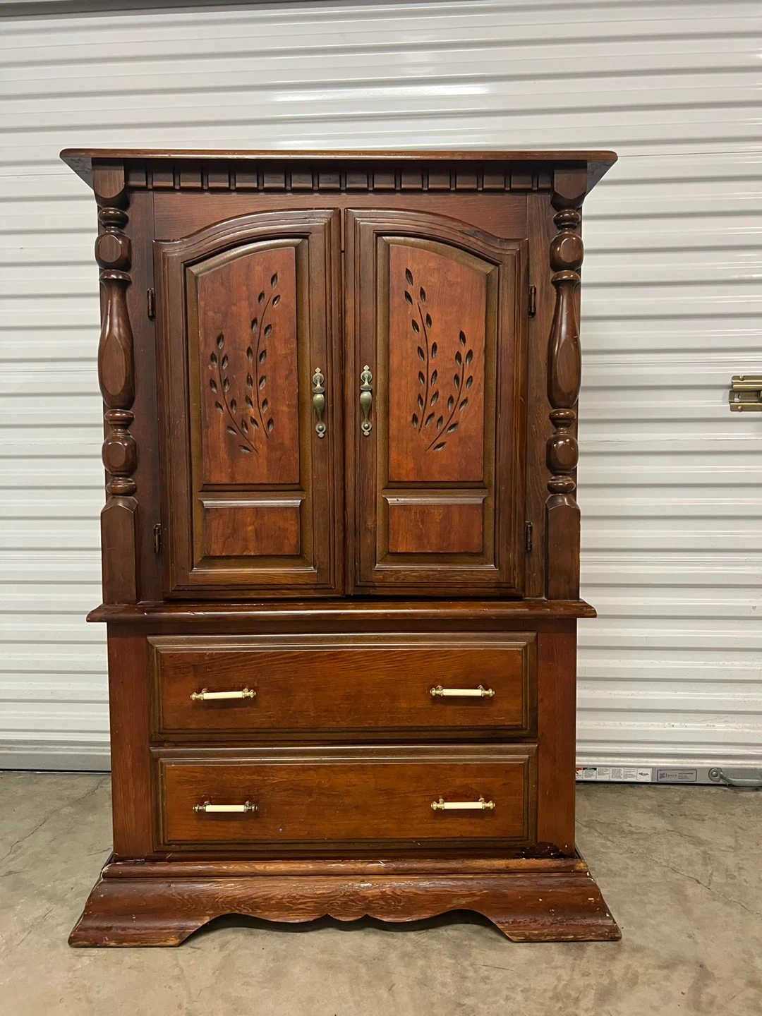 Wooden Armoire with Shelves & Drawers