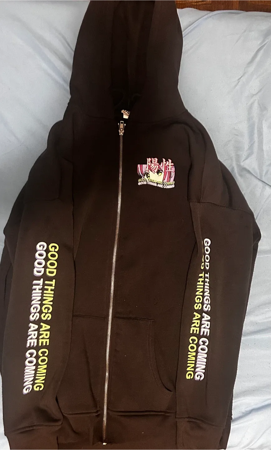 Anime Graphic Zip-Up Hoodie - Good Things Are Coming thumbnail