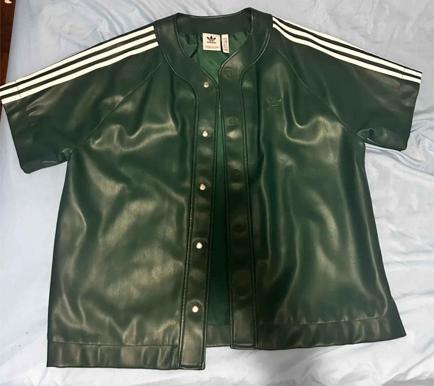 Adidas Faux Leather Baseball Shirt - Green thumbnail