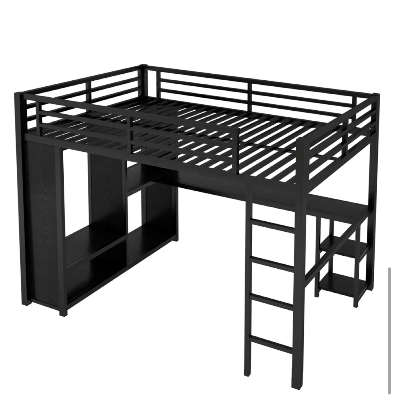 Black Metal Loft Bed with Desk & Shelves - photo 5