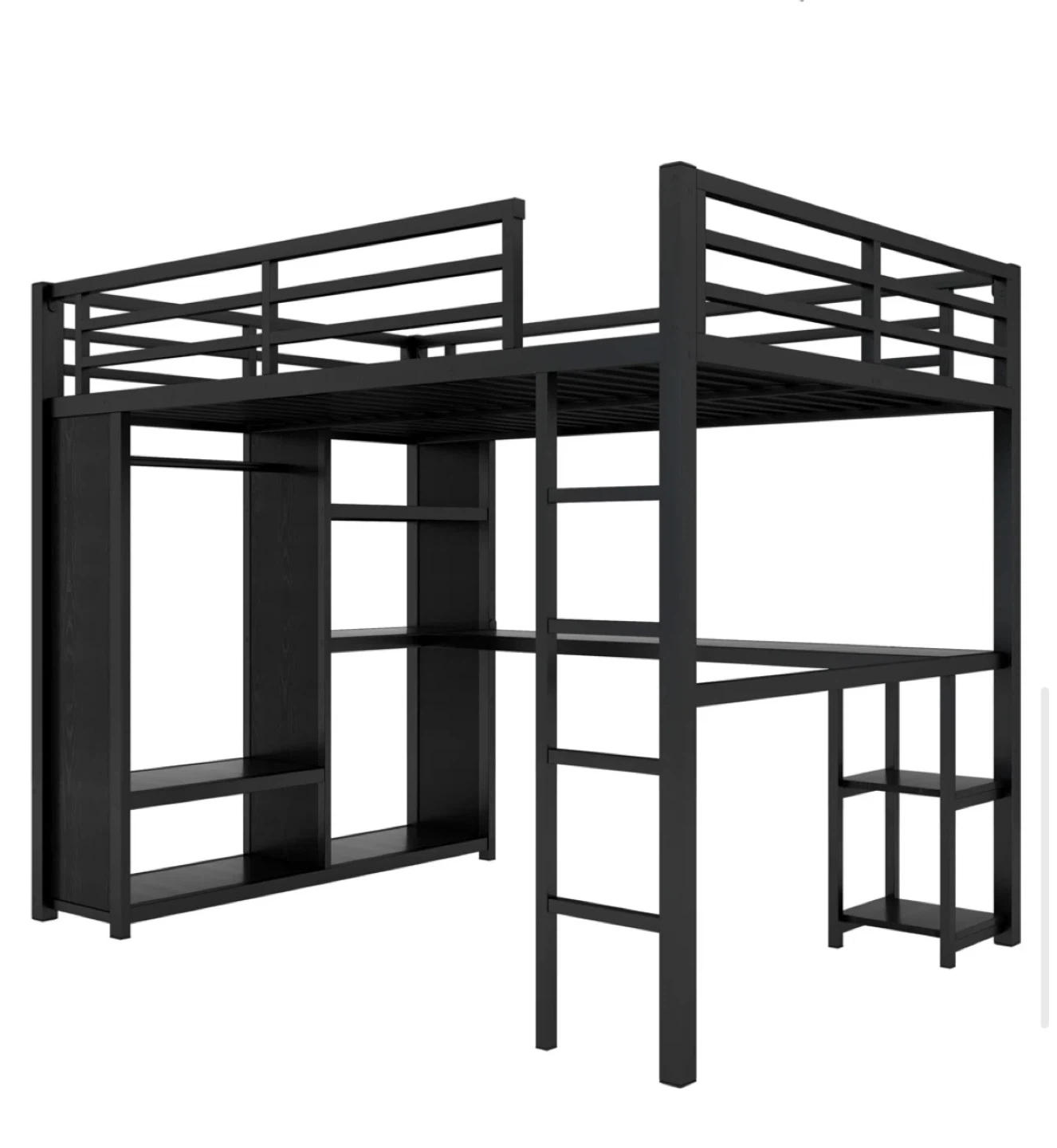 Black Metal Loft Bed with Desk & Shelves - photo 4
