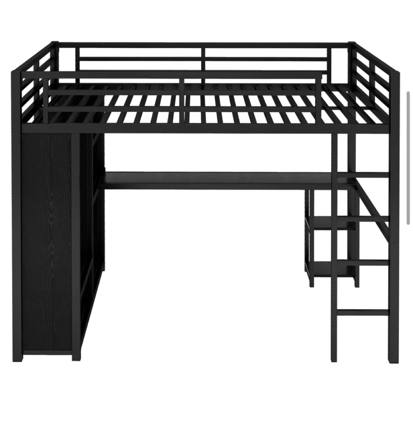 Black Metal Loft Bed with Desk & Shelves - photo 3