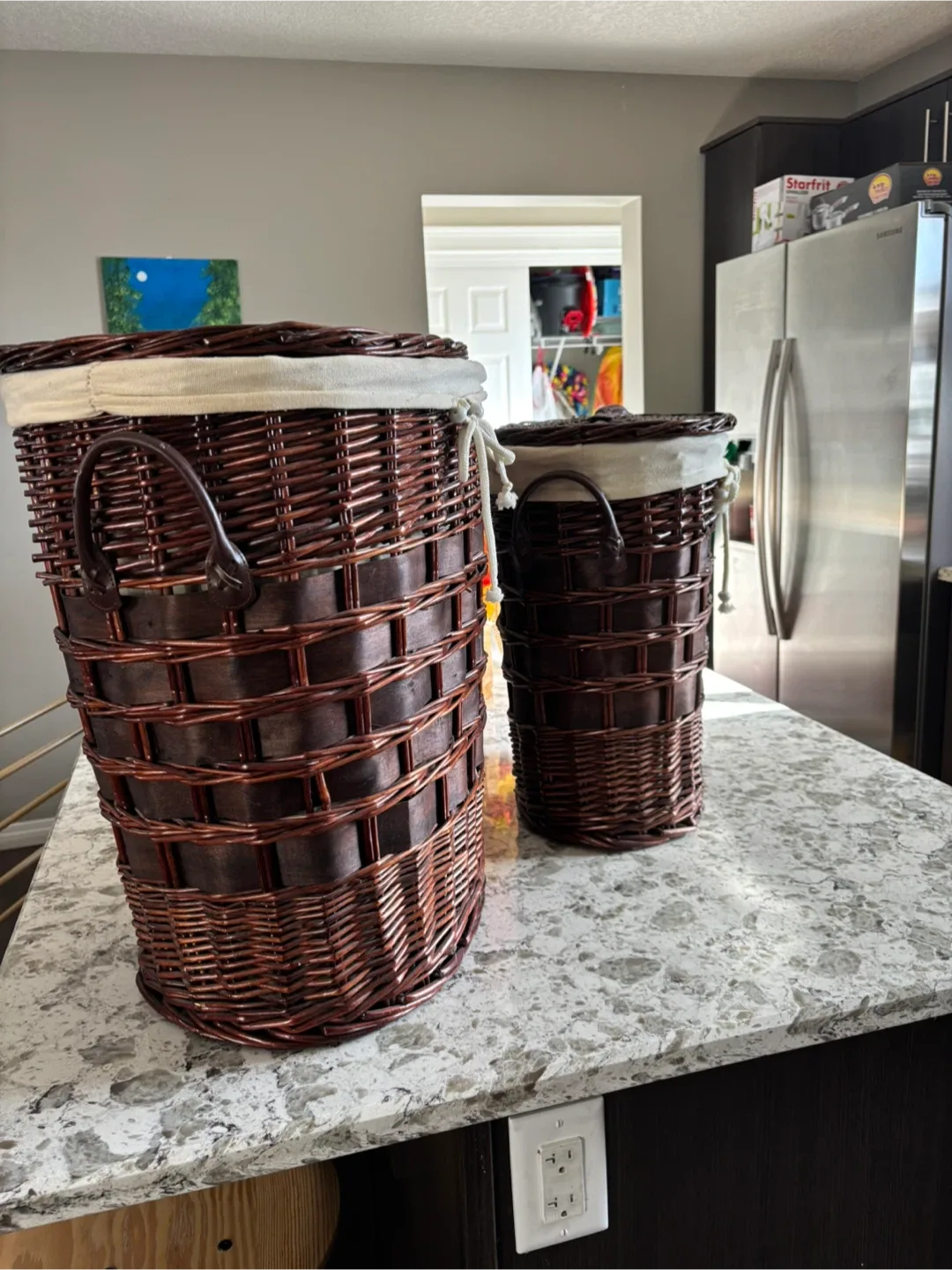 Wicker Laundry Baskets with Liners & Lids - Set of 2 thumbnail