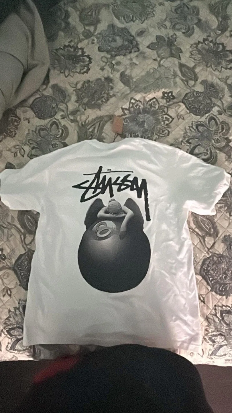 Stussy 8 Ball Man T-Shirt - White, Size small and fits medium image indicator(2)