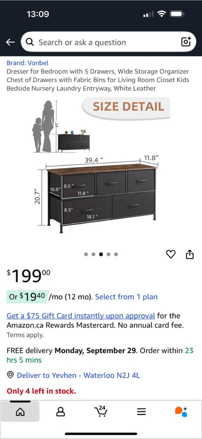 Vonbel Dresser with 5 Drawers – Black - photo 2