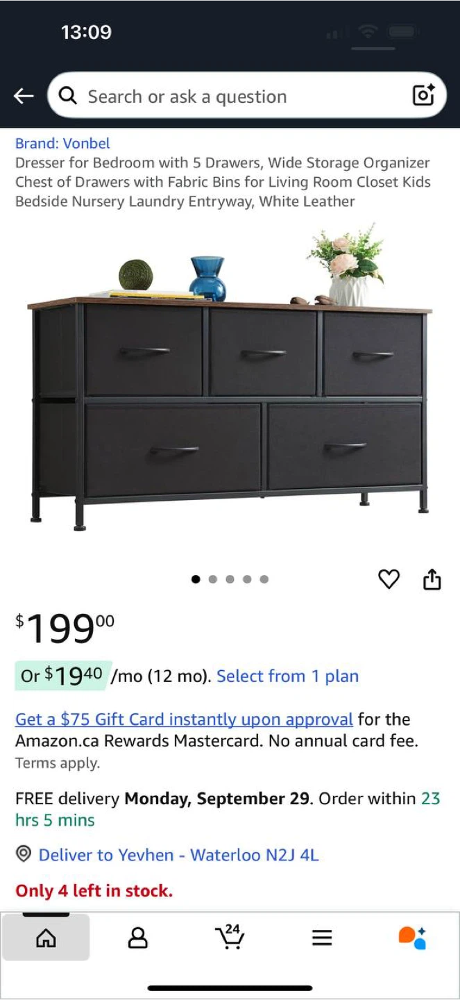 Vonbel Dresser with 5 Drawers – Black