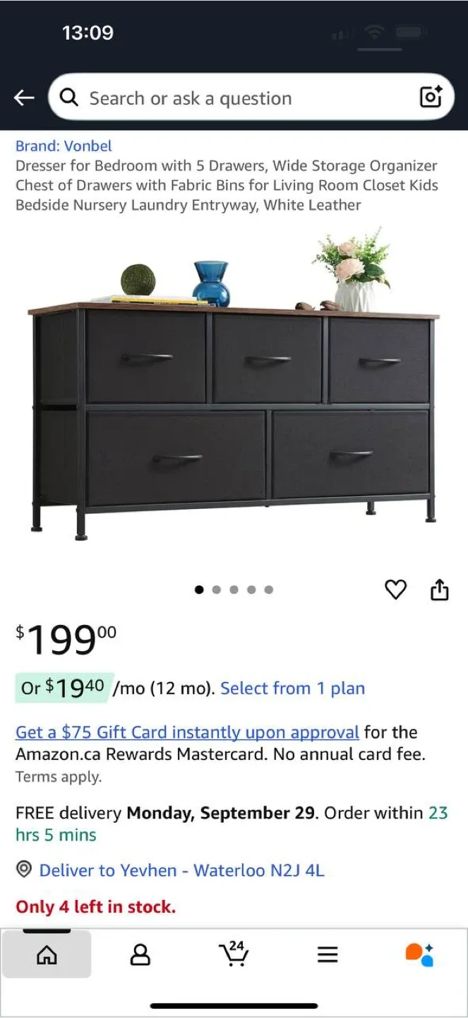 Vonbel Dresser with 5 Drawers – Black thumbnail