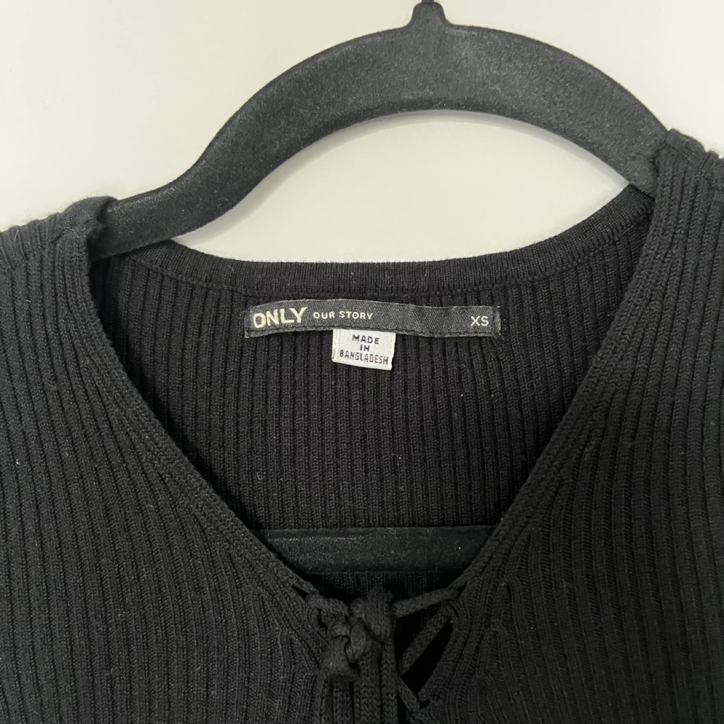 Black Ribbed Tie Up Shirt
