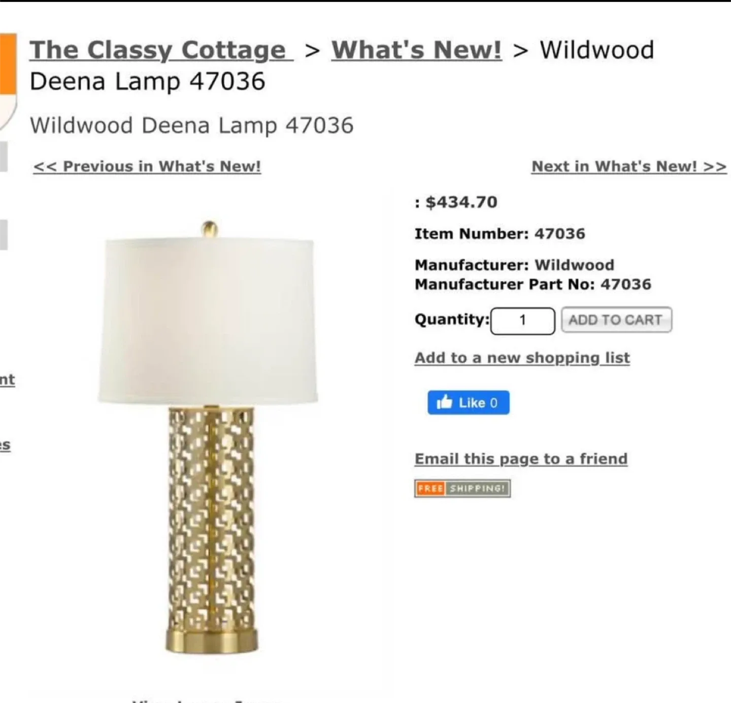 Wildwood Deena Lamp 47036 - Gold Table Lamp thumbnail