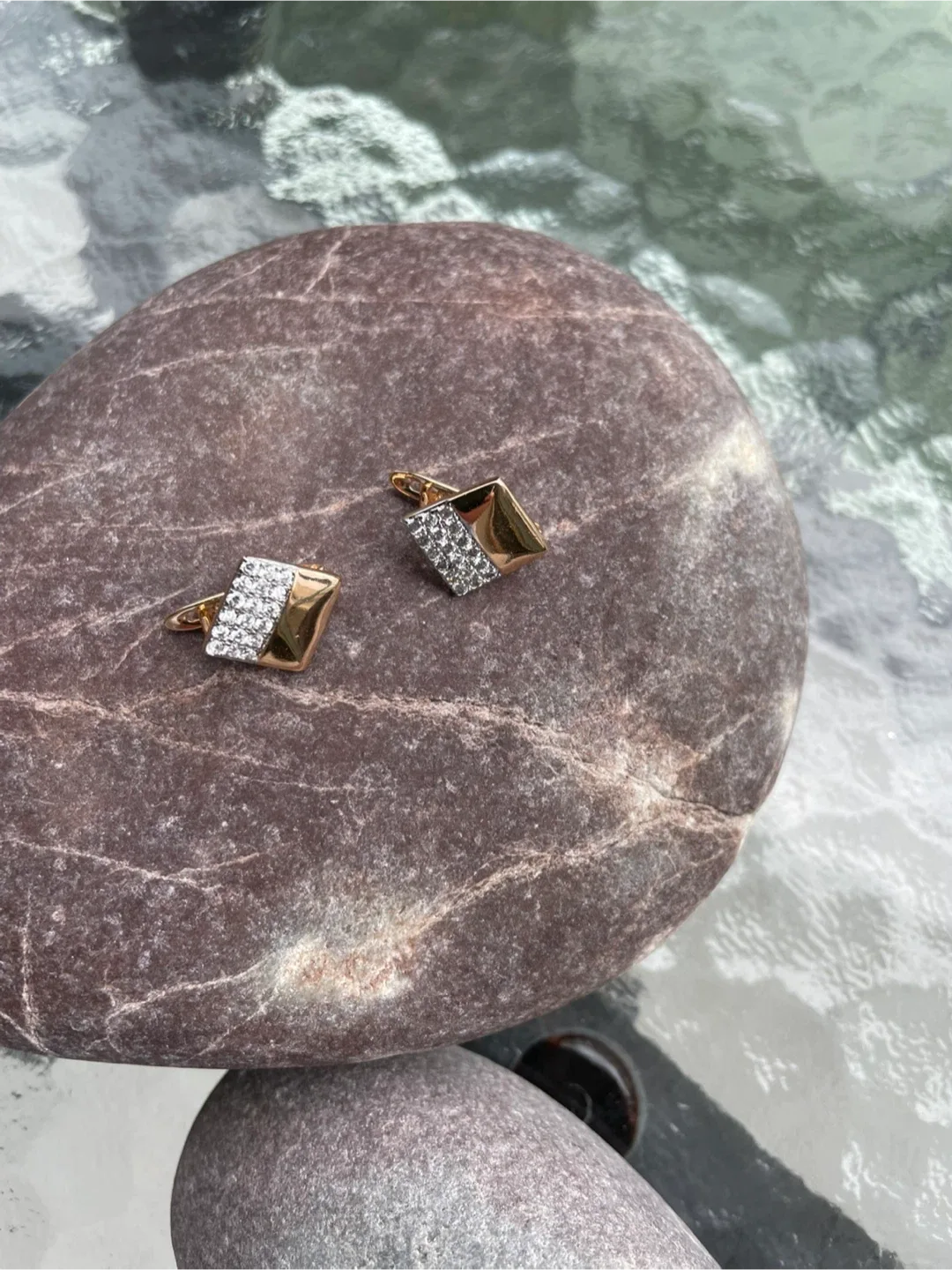 Gold Tone Earrings with Rhinestones thumbnail