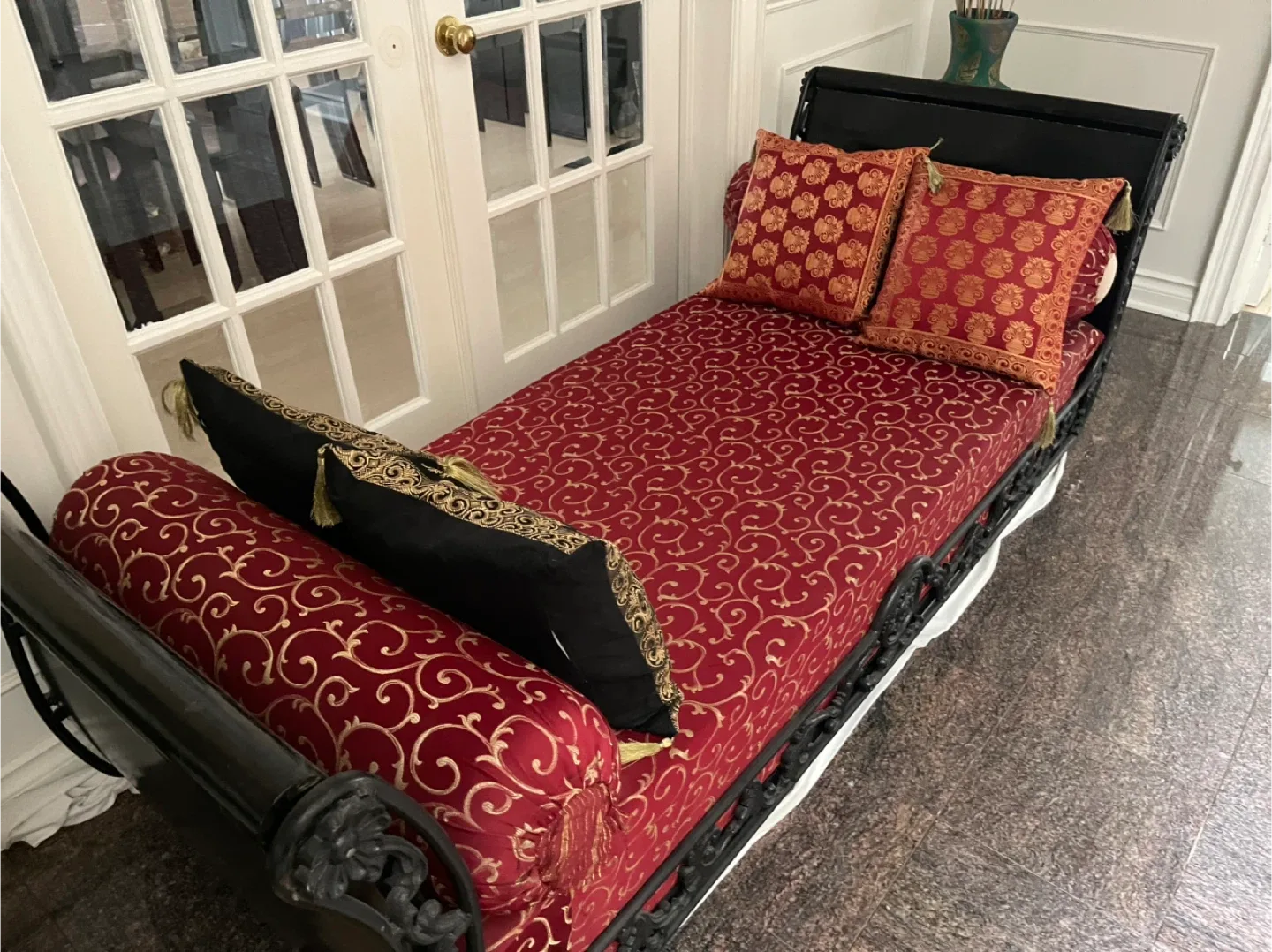 Elegant Metal Frame Chaise Lounge with Pillows image indicator(3)