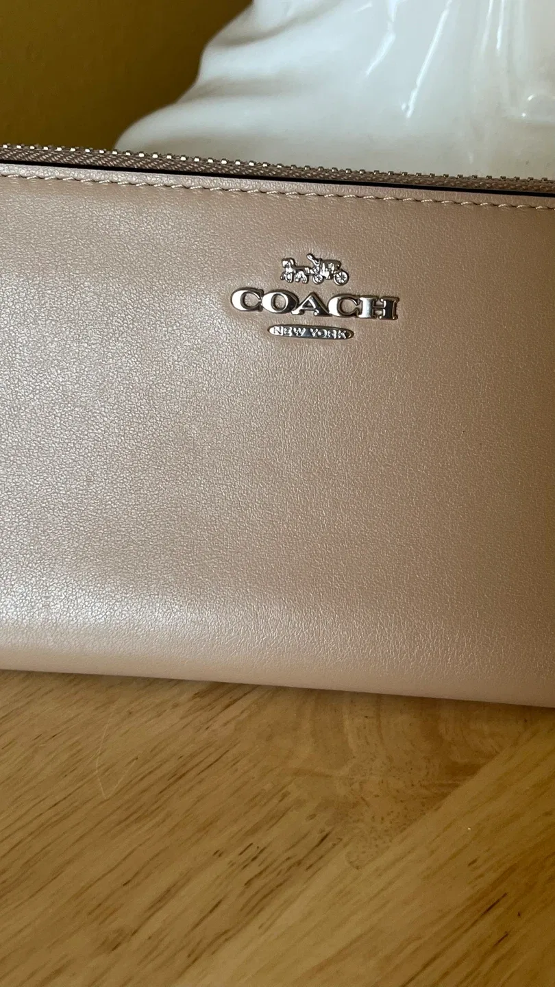 Coach Beige Leather Zip Around Wallet image indicator(2)