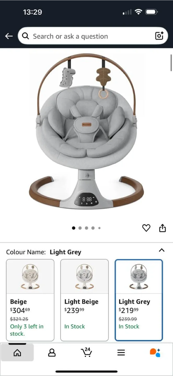 Monamii Baby Swing – Light Grey thumbnail