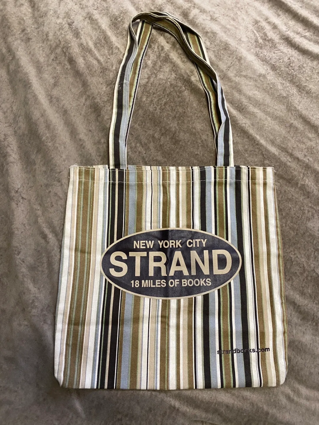 Strand Book Store Neutral Striped Tote Bag thumbnail