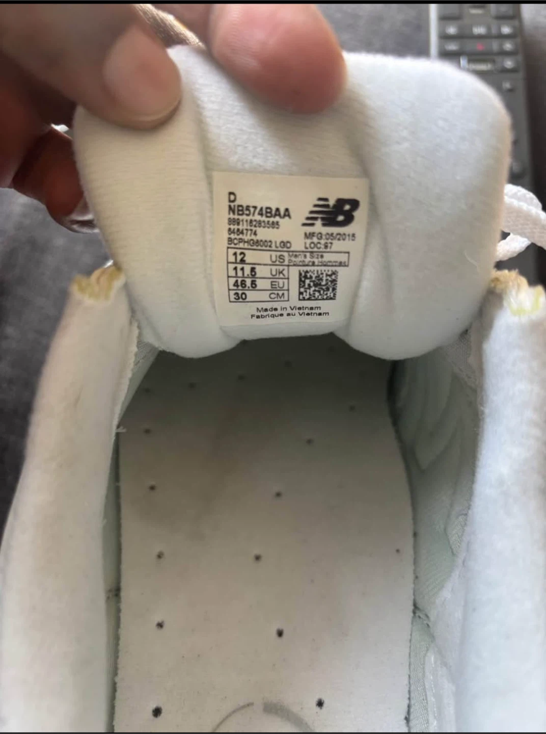 New Balance 574 All White - Size 12 US