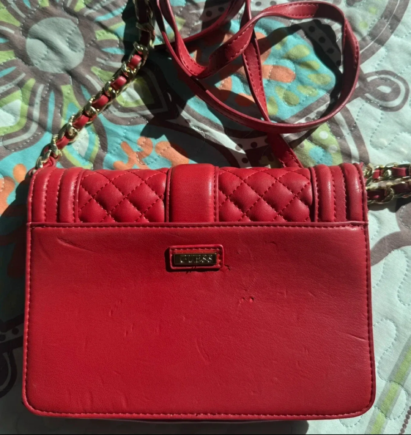 Guess Red Quilted Crossbody Bag image indicator(2)