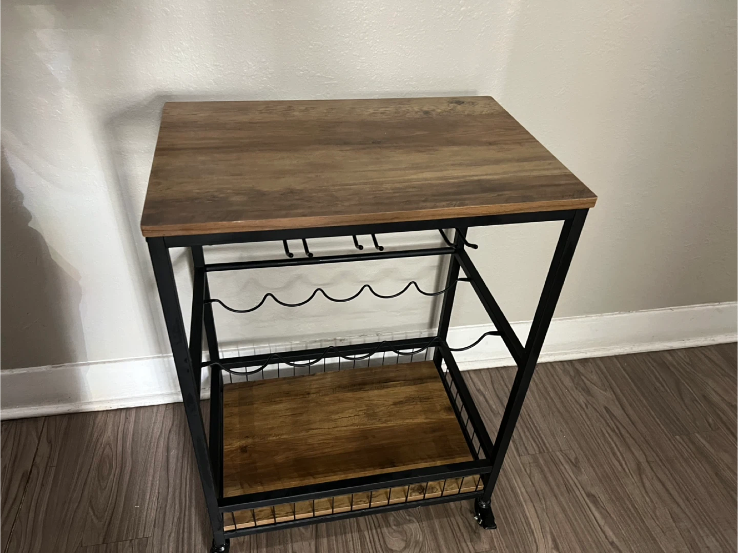 Rolling Bar Cart with Wine Rack & Glass Holder - photo 2