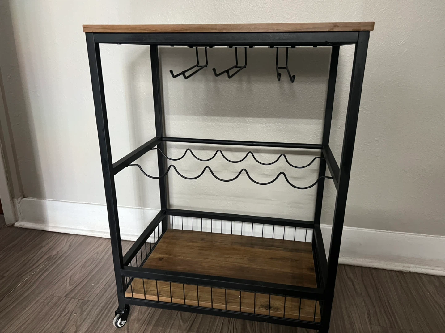 Rolling Bar Cart with Wine Rack & Glass Holder