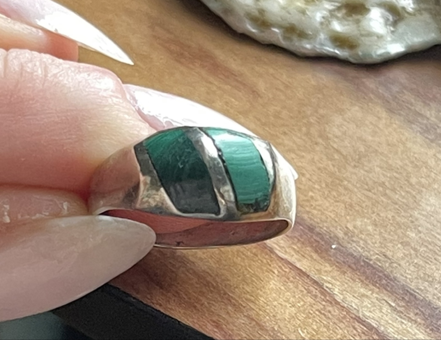 Silver Ring & Necklace Set with Malachite - photo 2