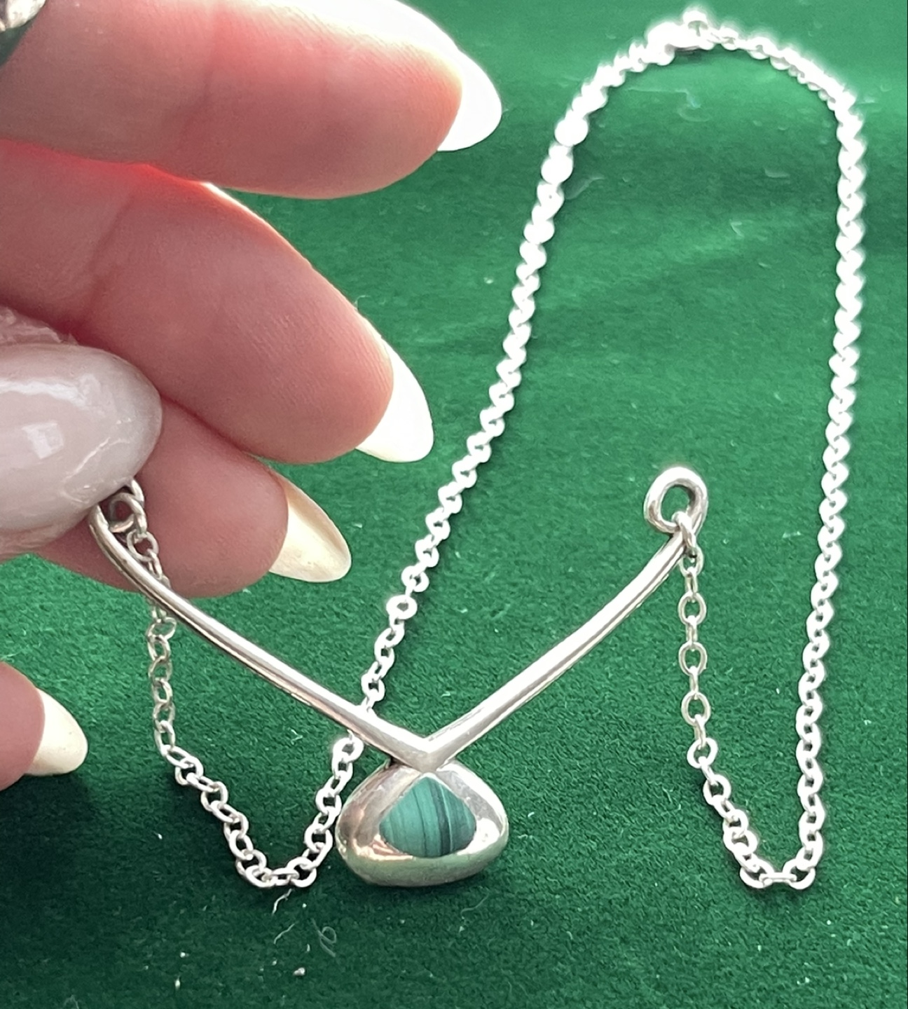 Silver Ring & Necklace Set with Malachite - photo 3