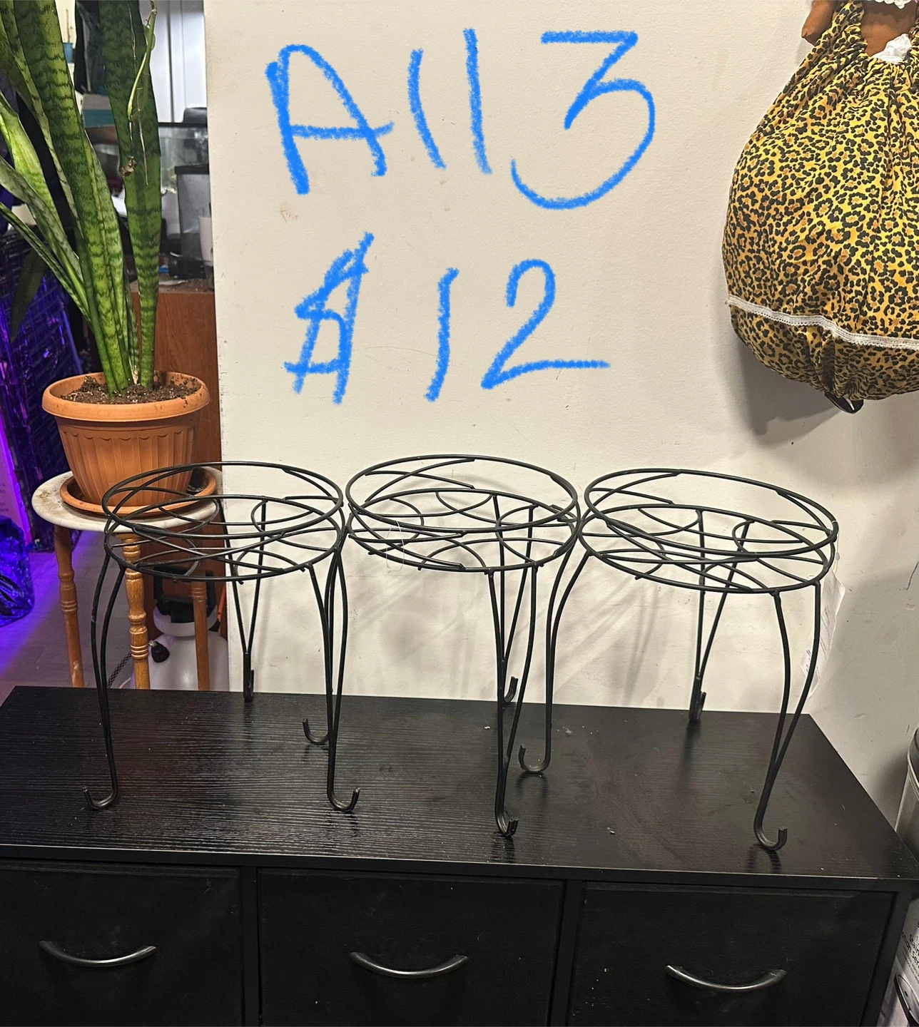 Set of 3 Black Metal Plant Stands