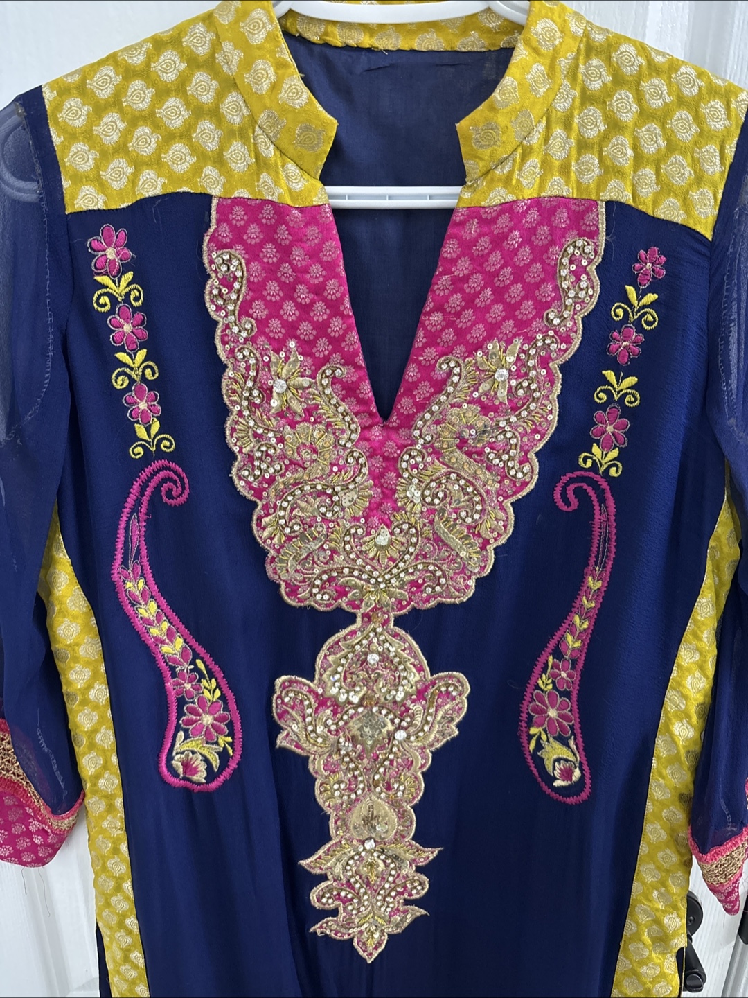 Yellow & Navy Blue Embellished Salwar Kameez - photo 2