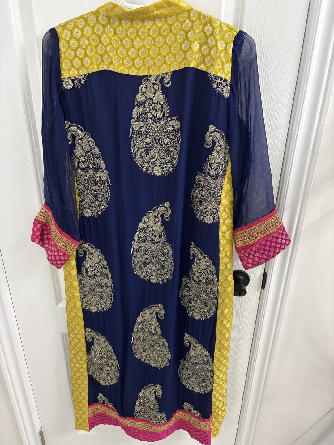 Yellow & Navy Blue Embellished Salwar Kameez - photo 3
