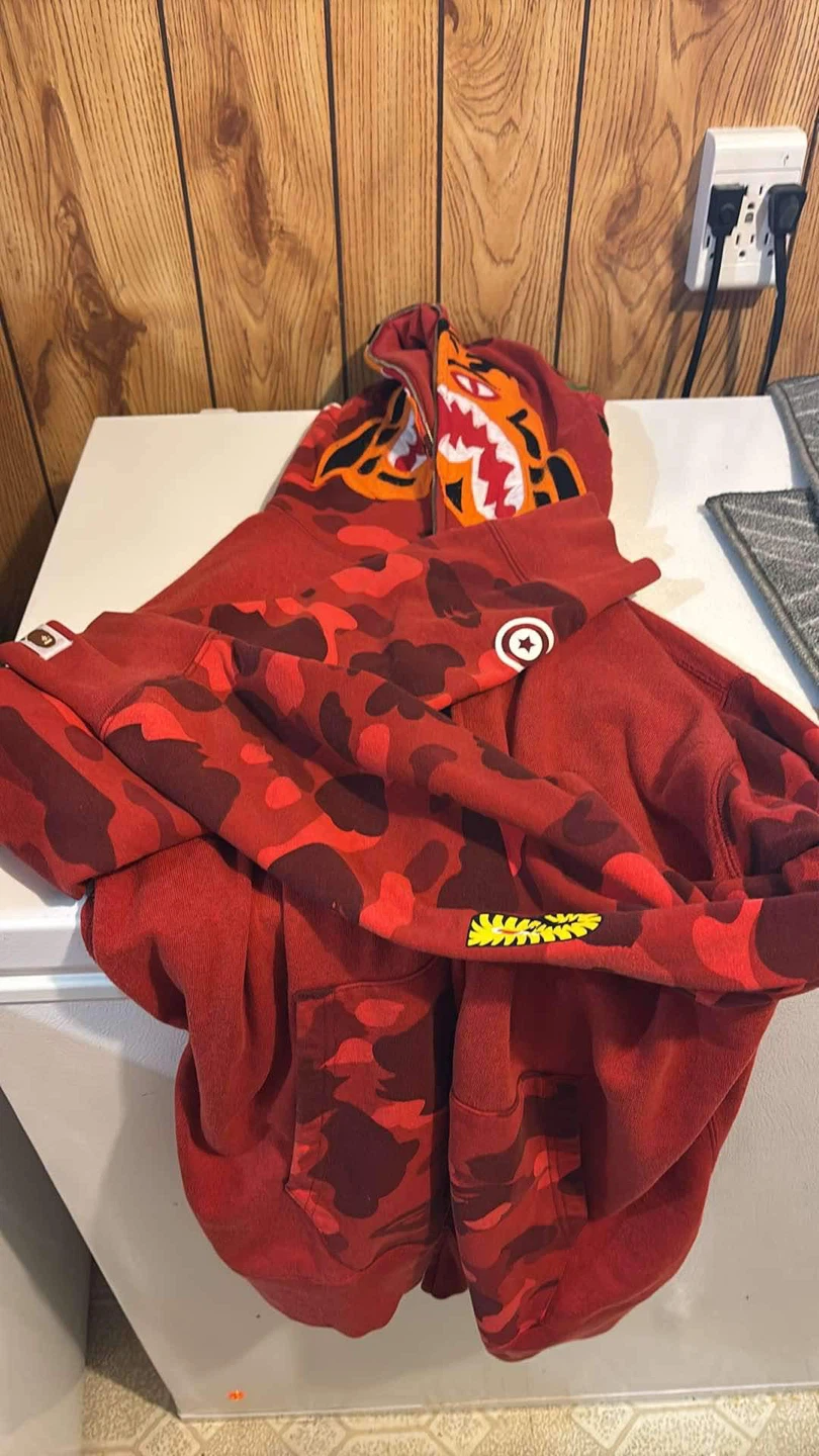 BAPE Red Camo Shark Full Zip Hoodie