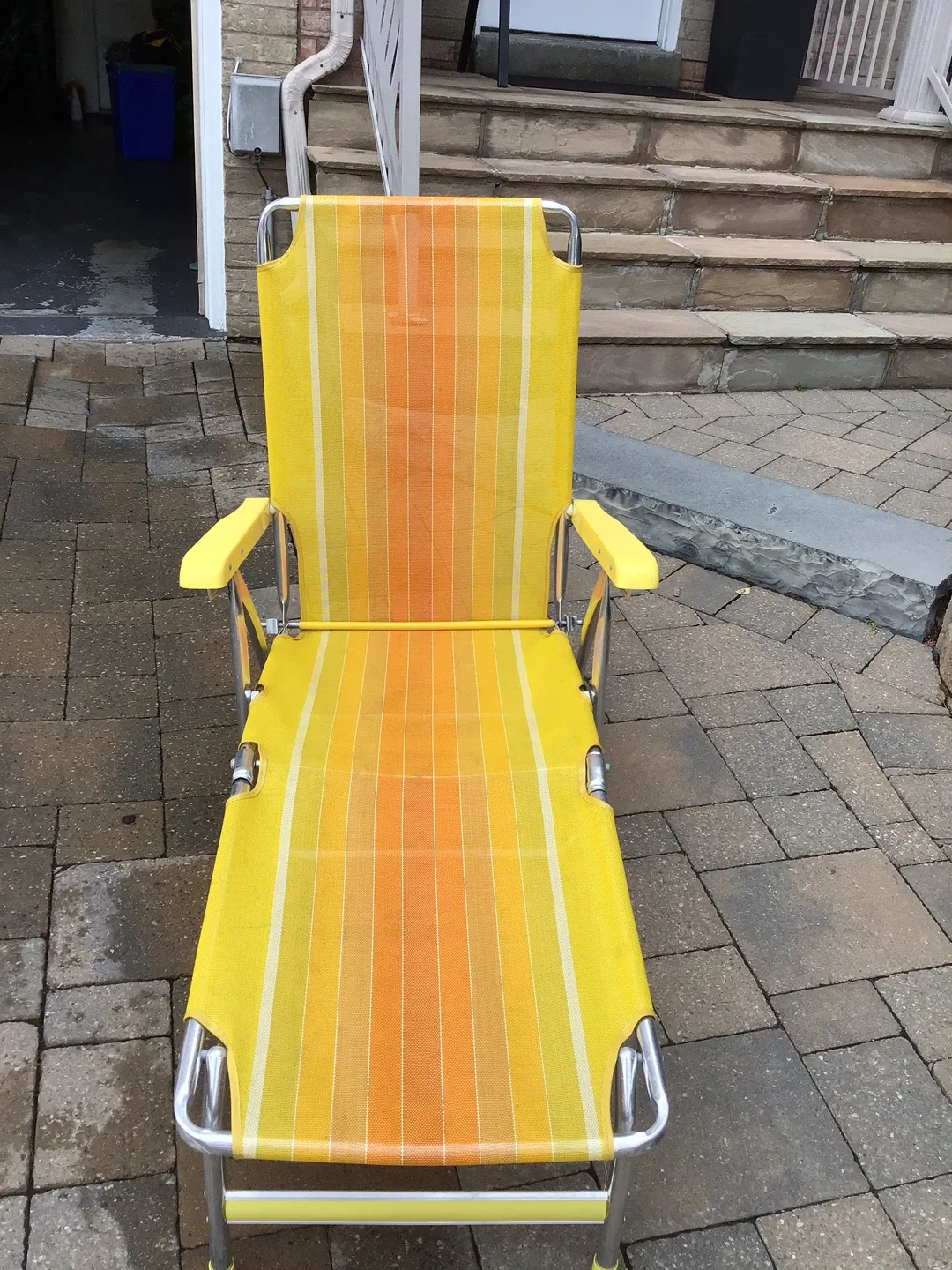 Yellow & Orange Striped Folding Beach Chair image indicator(2)