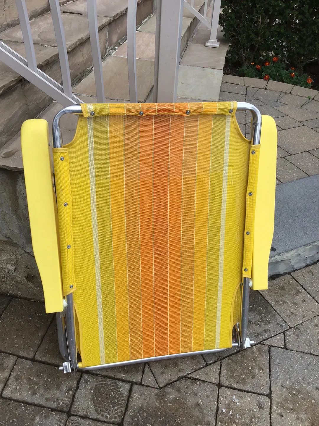 Yellow & Orange Striped Folding Beach Chair image indicator(4)