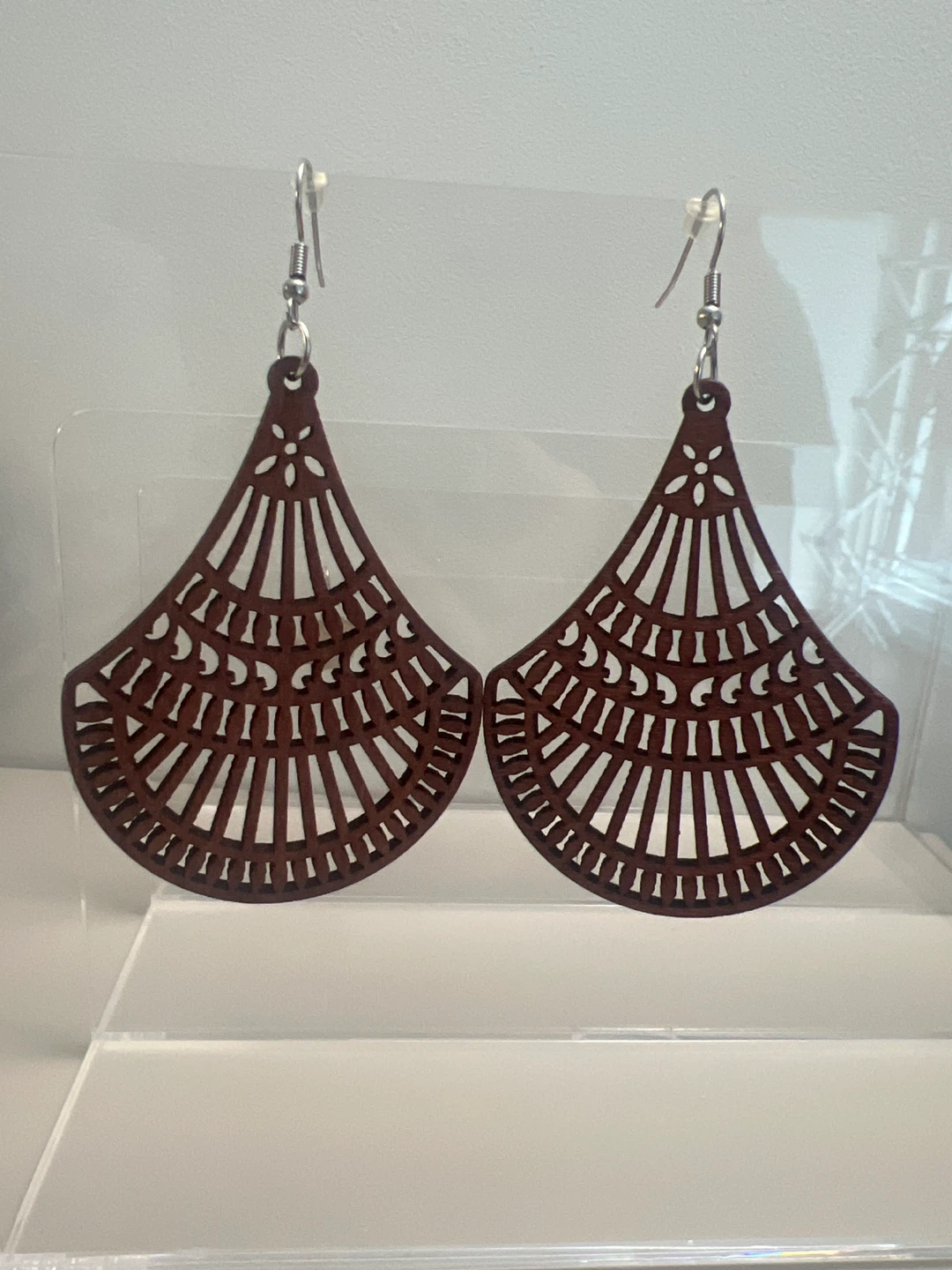 Brown Wooden Fan Earrings