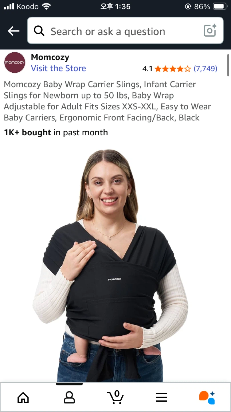 Momcozy Baby Wrap Carrier - Black - photo 2