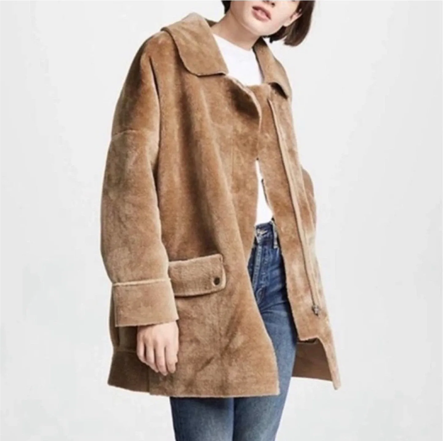 Free People Faux Sherpa Leather Teddy Coat - size medium thumbnail