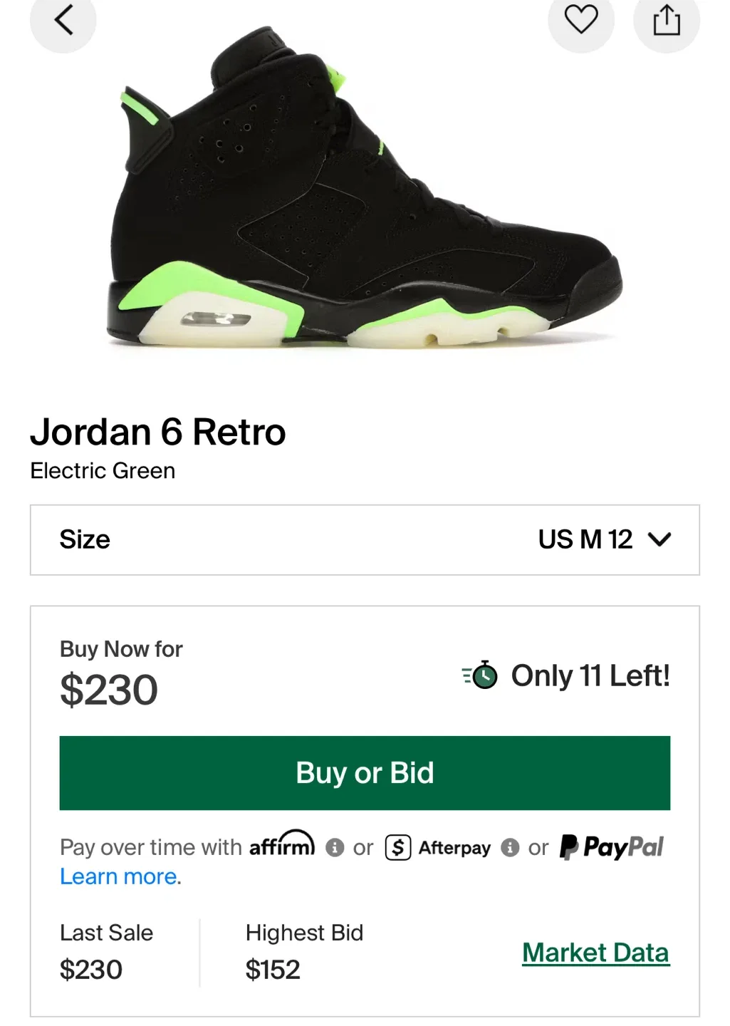Jordan 6 Retro Electric Green, Size 12 image indicator(4)