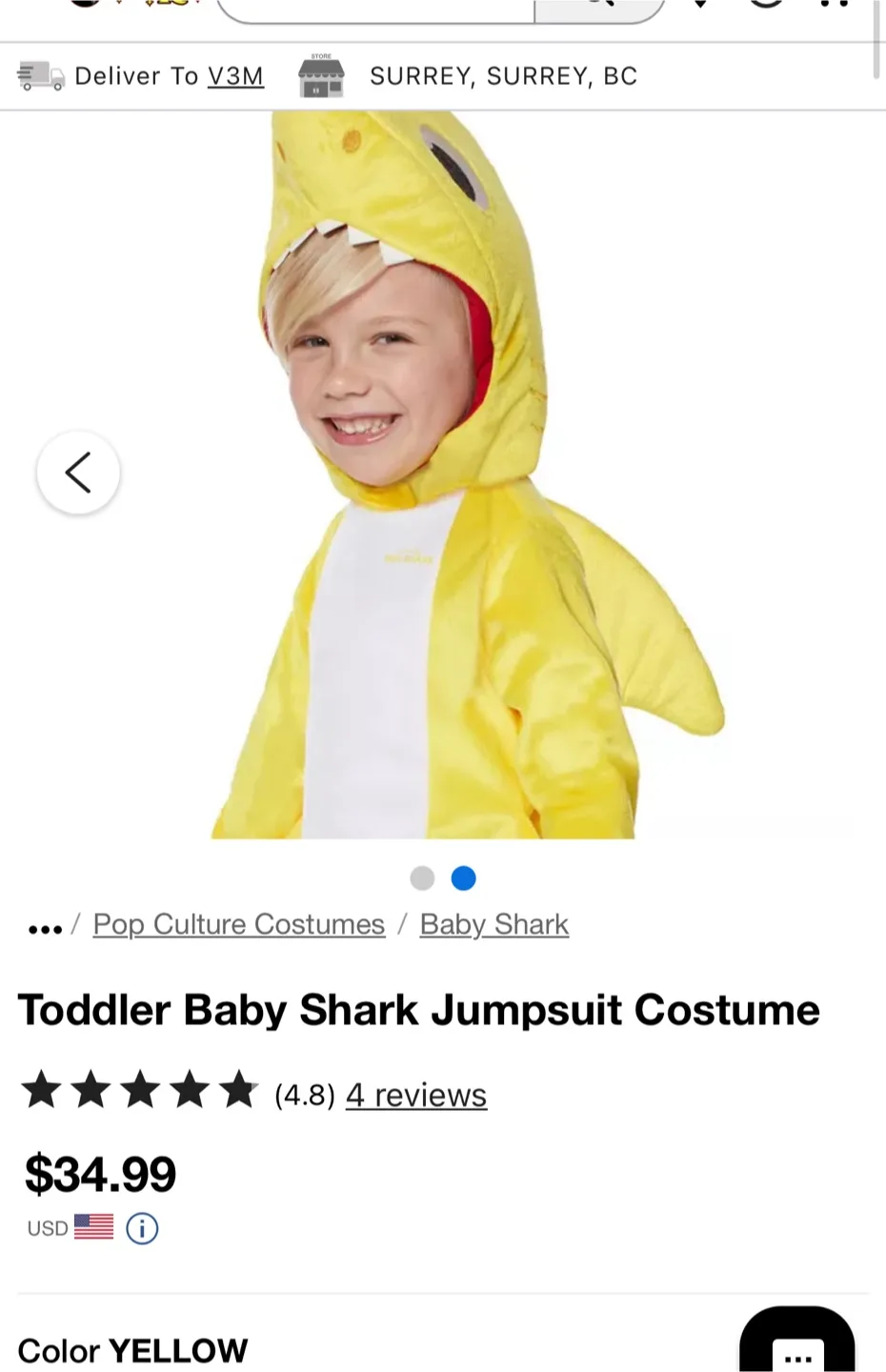 Nickelodeon Baby Shark Costume - Size 3-4T image indicator(6)