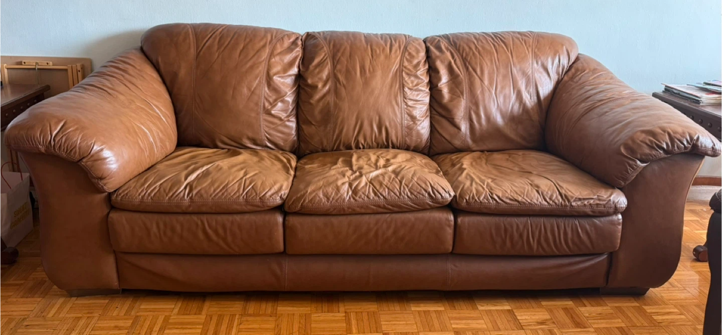 Brown Leather 3-Seat Sofa