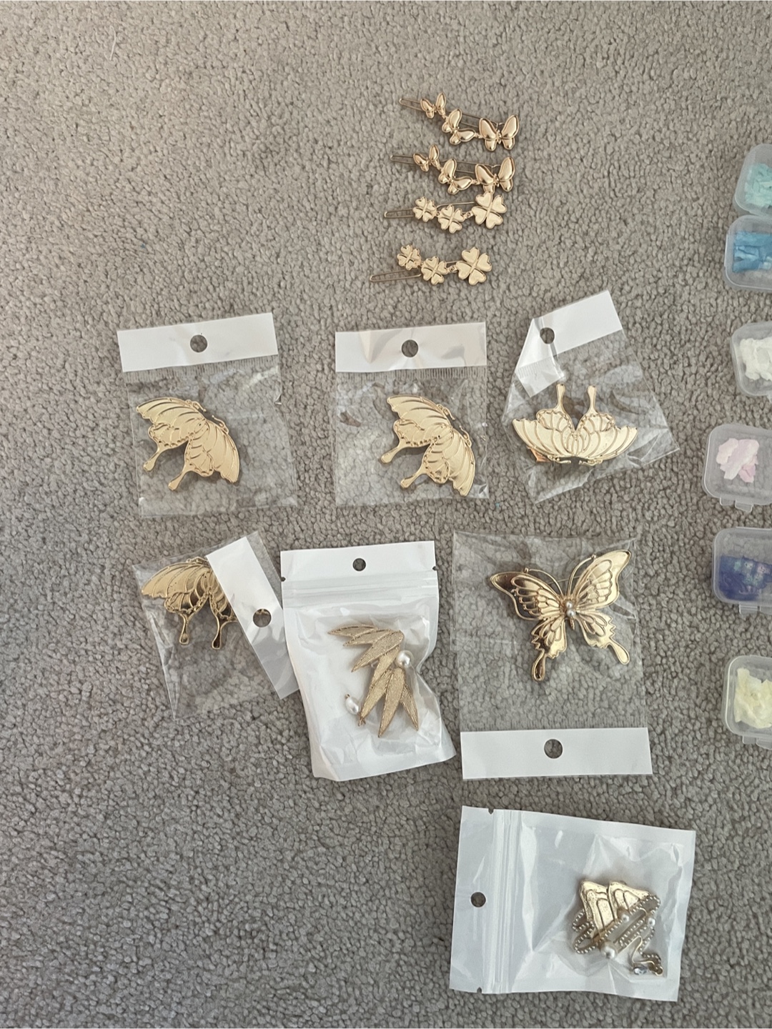 11 Gold Butterfly Hair Accessories - New