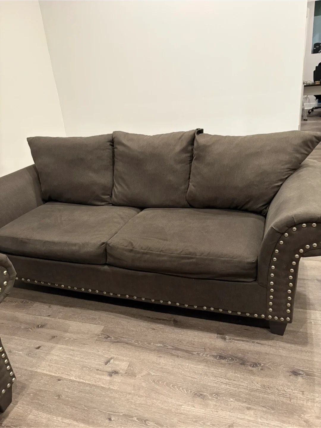 Greenish Sofa with Nailhead Trim