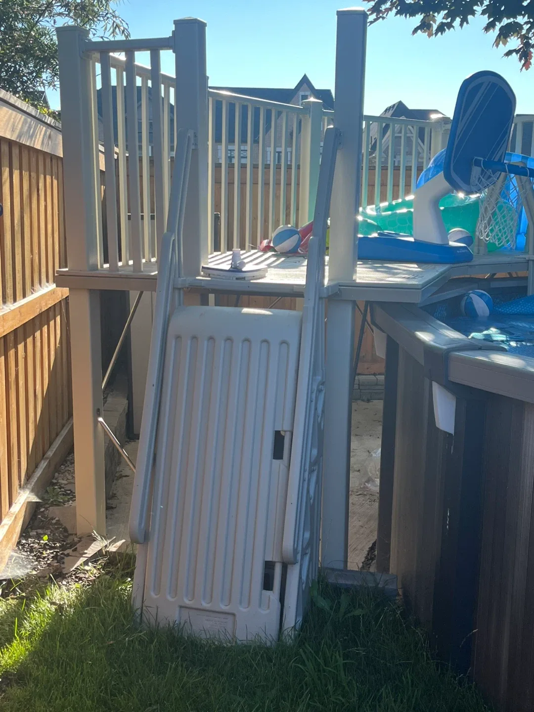 VinylWorks 5' x 13.5' Resin Pool Deck w/ Steps & Safety Gate image indicator(6)