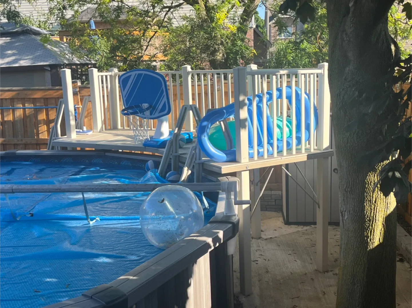 VinylWorks 5' x 13.5' Resin Pool Deck w/ Steps & Safety Gate image indicator(5)