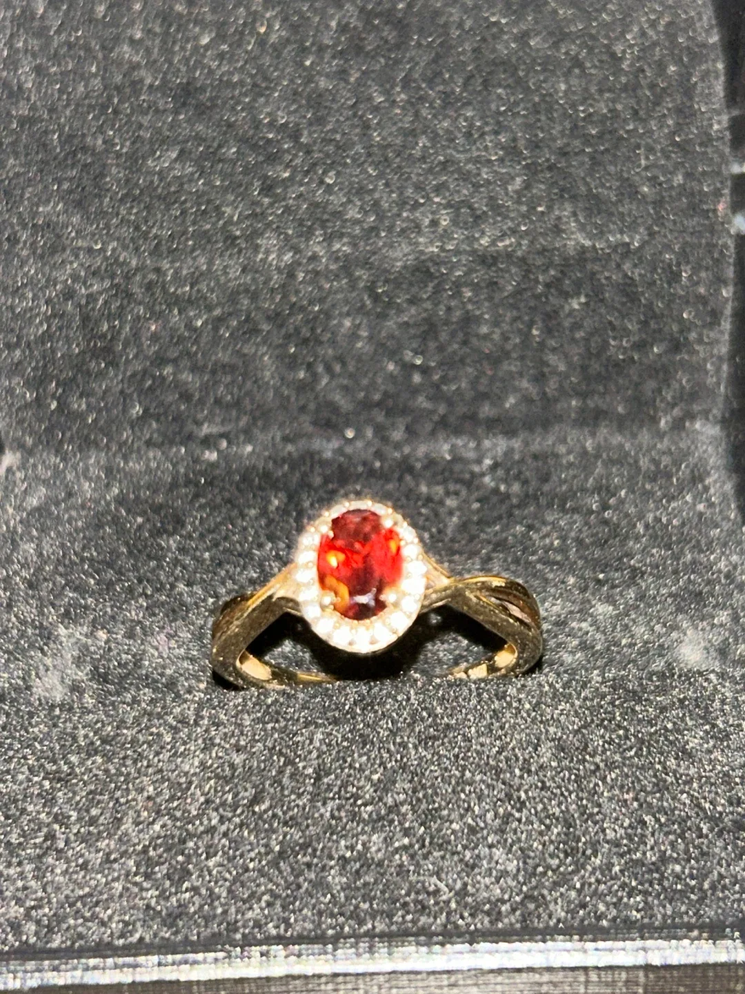 Oval Garnet & Diamond Ring in 10K Gold thumbnail