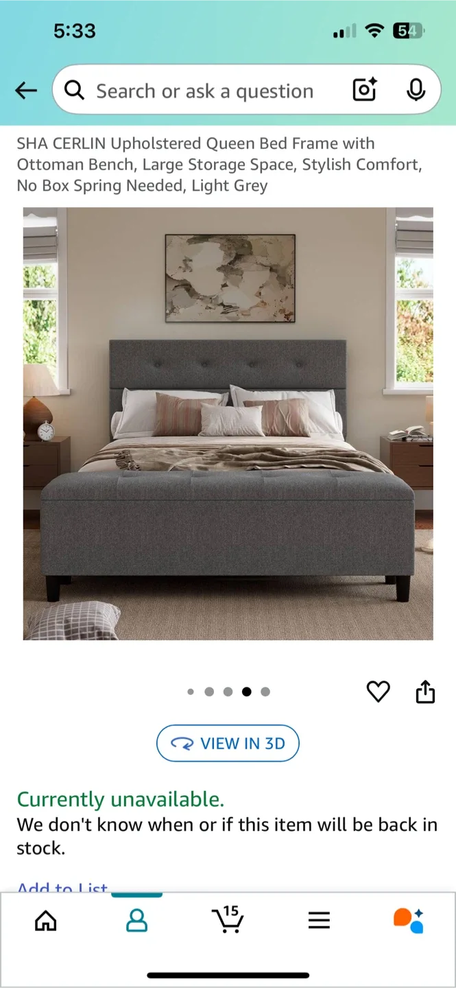 SHA CERLIN Queen Bed Frame w/ Ottoman Bench - Light Grey image indicator(4)