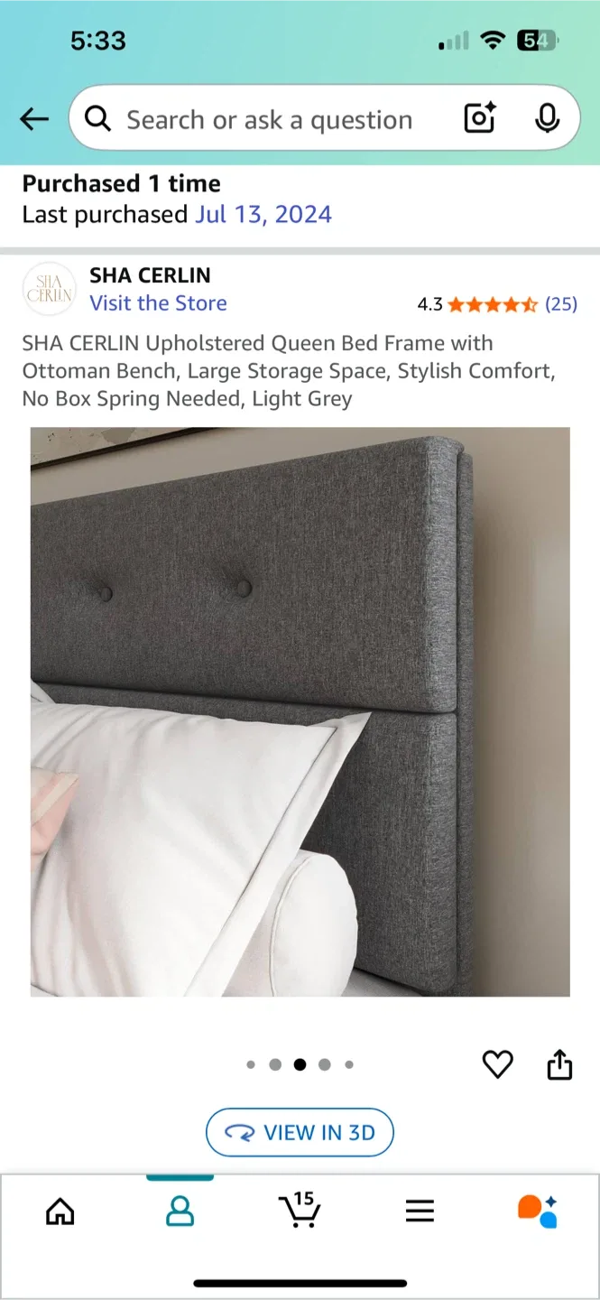 SHA CERLIN Queen Bed Frame w/ Ottoman Bench - Light Grey image indicator(3)